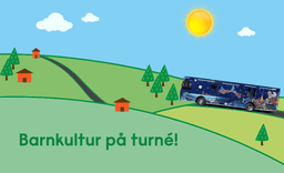 Tecknad bild på en buss ute på turne i landsbygden