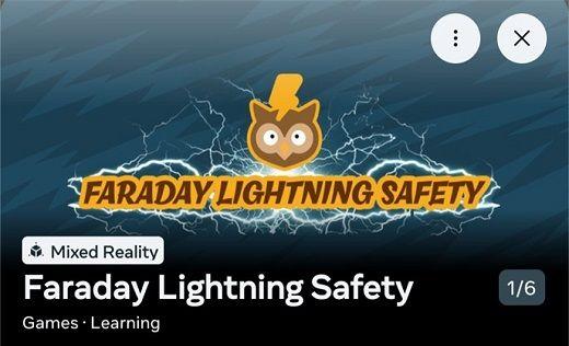 Animering av en gul uggla på en blå bakgrund med texten Faraday lightning safety i gult under