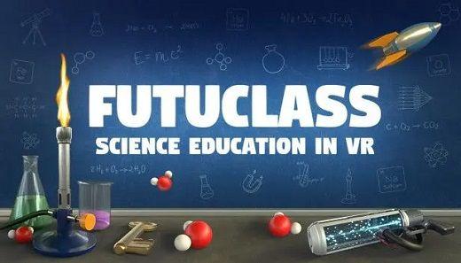 Animerat labbord och texten Futurclass i bakgrunden