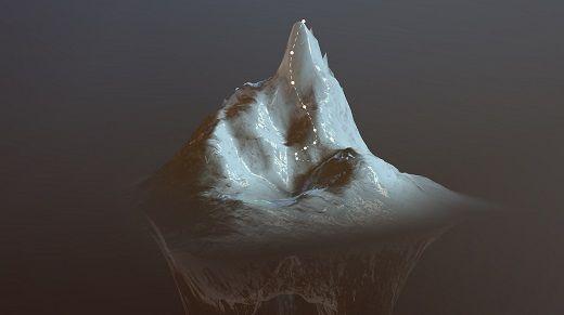 Ett smältande isberg med svart bakgrund.