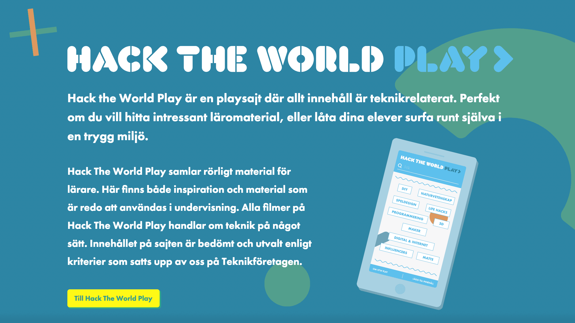 Skärmkopia på en sida med rubriken Hack the World play.