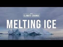 Ett smältande isberg med text Melting Ice över hela bilden.
