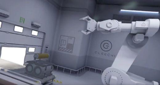 En robotarm i en virtuell miljö