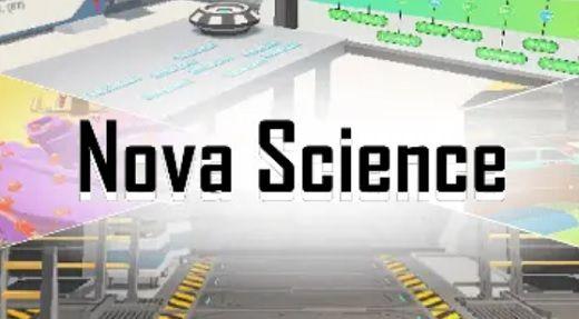 En digital bakgrund från en science center och med svart text: Nova Science Center