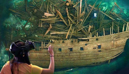 Animering av en dykare vid en skepp