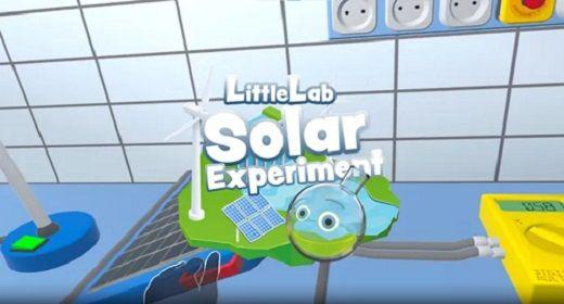 Animerat provrör, blå bakgrund och text i vitt: Little Lab Solar Experiemnt