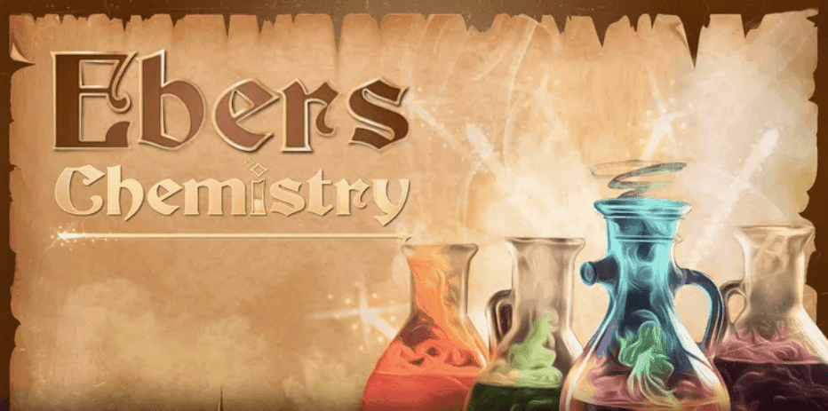 animeraing av flera provrör som ryker och texten: Ebers chemistry