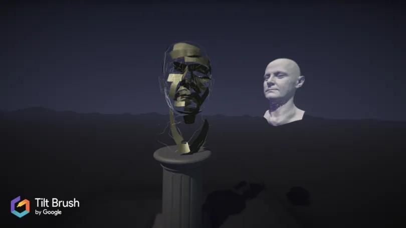 En 3D skulptur mot en svart bakgrund.
