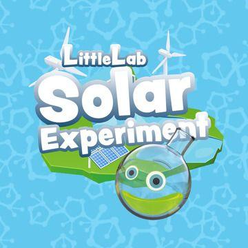 Animerat provrör, blå bakgrund och text i vitt: Little Lab Solar Experiemnt