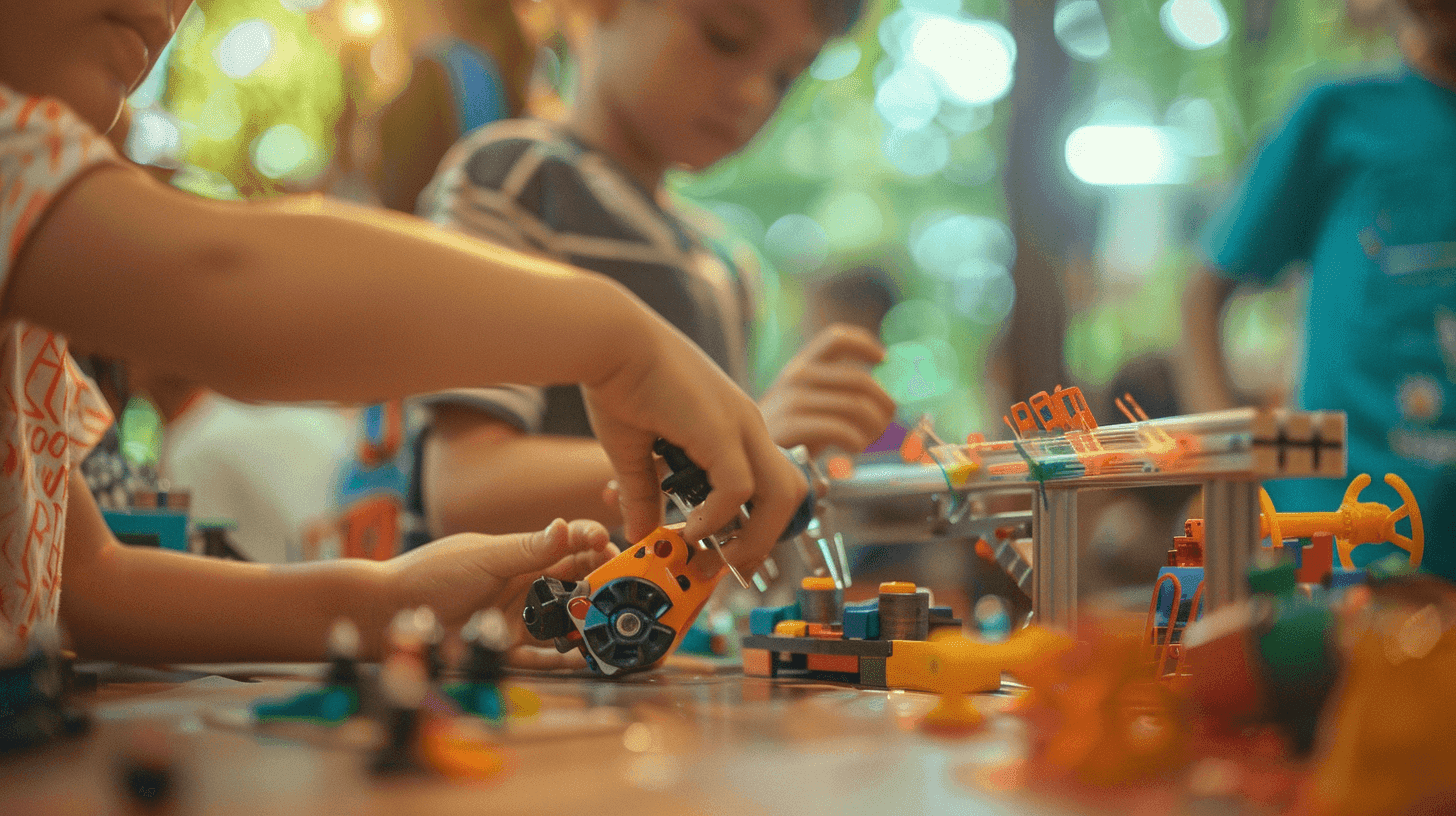 Barnhänder som bygger med lego