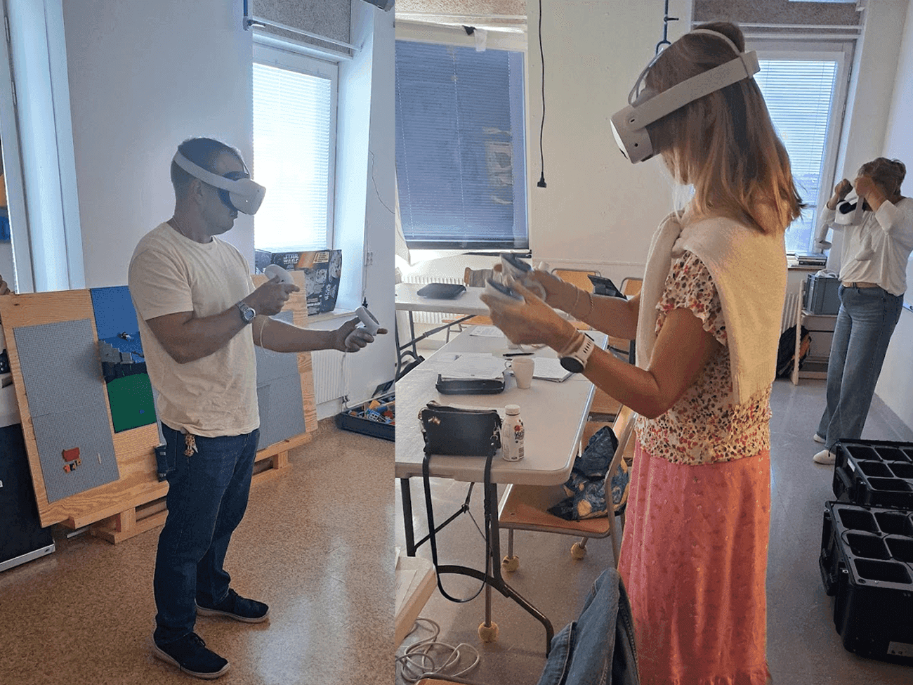 Två personer med VR headset i ett klassrum