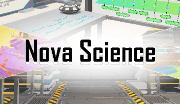 En digital bakgrund från en science center och med svart text: Nova Science Center