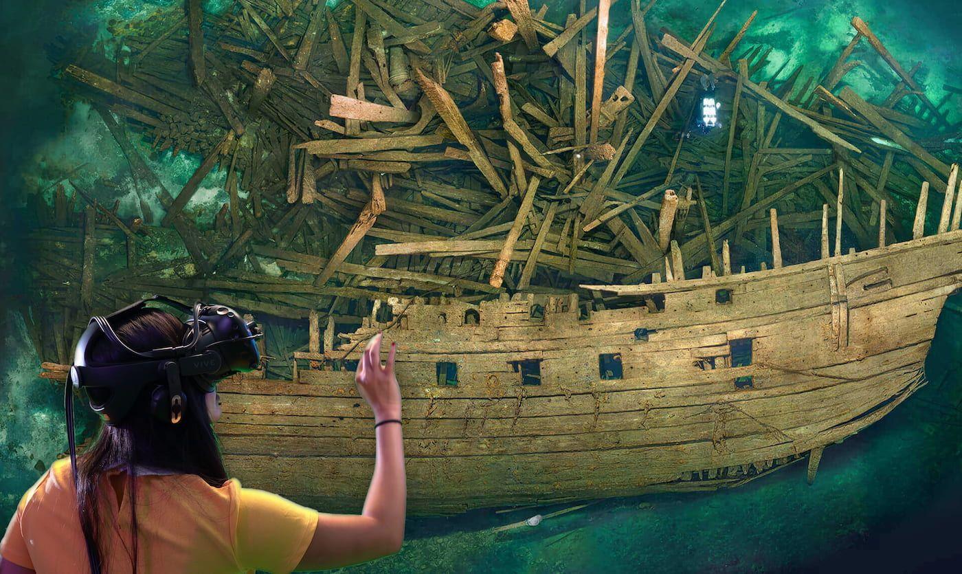 Animering av en dykare vid en skepp