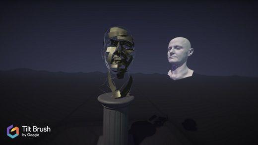 En 3D skulptur mot en svart bakgrund.