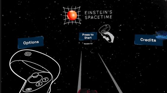 Digitalt ritad miljö med en handkontroll och rymden i bagrunden
