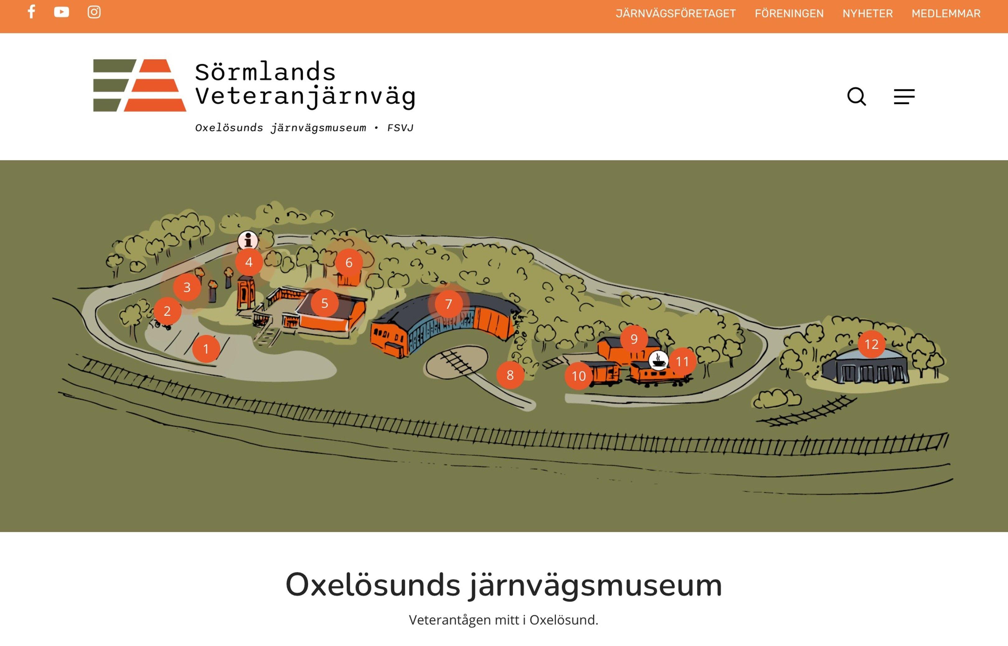 Bilden föreställer startsidan på internet för Södermanlands veteranjärnväg