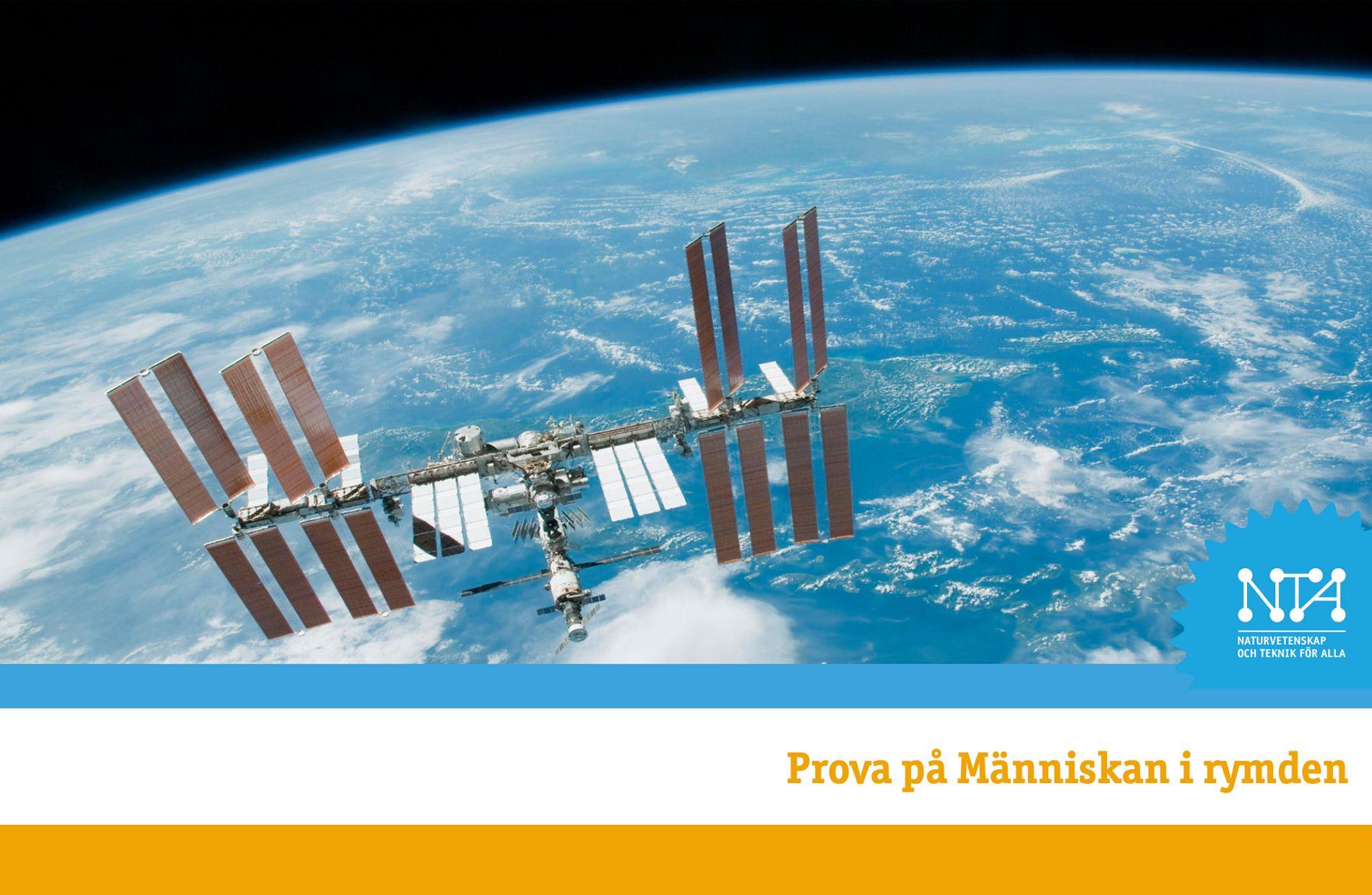 Bild på rymdstation  med jorden i bakgrunden