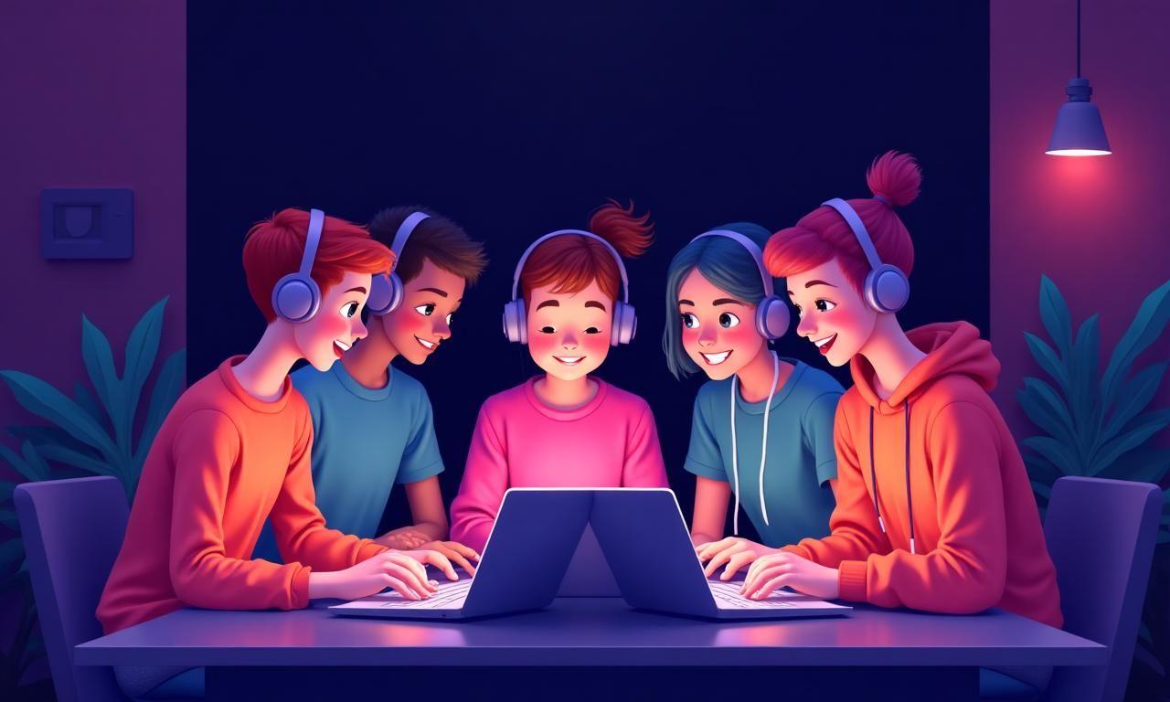 Animerad bild på barn runt ett bord som gemensamt arbetar med MR