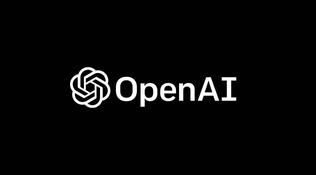 Svart bagrund och logga med text OpenAI